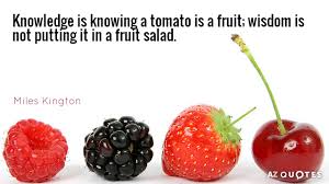 Miles Kington Quote Knowledge Is Knowing A Tomato Is A Fruit Wisdom Is
