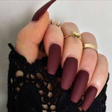 Red comes in lots of different tones. Matte Dark Red Squoval Acrylic Nails Squoval Acrylic Nails Maroon Nails Nails