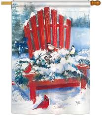 Add some warmth and color to this part of the calendar with decorative winter outdoor flags available at united states flag store. Red Chair In Winter House Flag More Garden Flags At Flagsforyou Com
