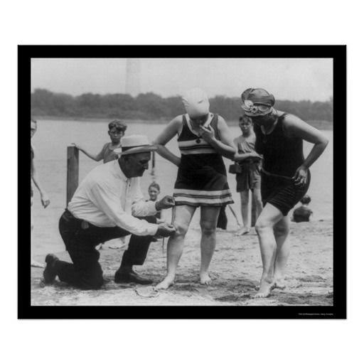 Cop Measuring Swimsuit Length 1922 Poster | Zazzle | 1920s beach outfit, 1920s beach fashion, Edwardian