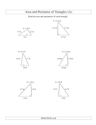 The Area And Perimeter Of Triangles Up To 1 Decimal Place Range 1 5 A Math Worksheet From Perimeter Of Triangle Area And Perimeter Measurement Worksheets