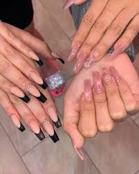 Black And Baby Pink Acrylic Nails Nail Story Of Chino Hills On Instagram Autumn Vibes Baby Black Deep Arched French Coffi Fall Acrylic Nails Kardashian Nails Bad Nails