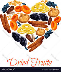 Heart Poster Of Dried Fruits Snacks Vector Image On Vectorstock Fruit Snacks Dried Fruits Dried Fruit Snacks