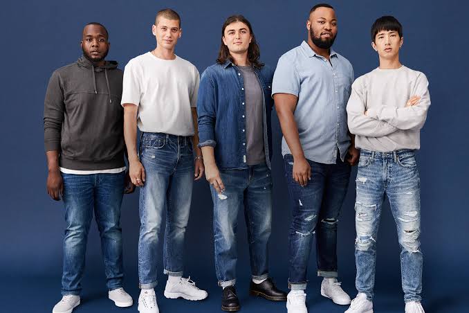 Different American Eagle jeans styles including skinny, straight, and baggy fits