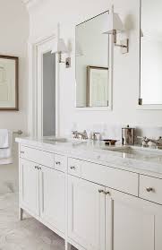 Cream Bathroom Vanity With White Marble Top Transitional Bathroom Marble Bathroom White Vanity Bathroom Trendy Bathroom