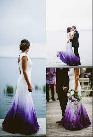 Mermaid V Neck Open Back Purple Dip Dye Chiffon Wedding Dress Ombre Wedding Dress Purple Wedding Dress Colored Wedding Dresses