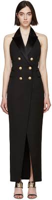 Ssense Balmain Black Tuxedo Long Dress Long Dress Fashion Structure Clothing Business Women Fashion