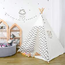 Kids Teepee Play Tent 100 Cotton Canvas Grey Stripe Children Tipi Playhouse Indoor Outdoor Toy Boys Girls Baby Birthday Gift Toy Tents Aliexpress