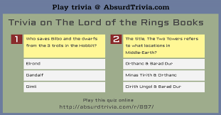 A few centuries ago, humans began to generate curiosity about the possibilities of what may exist outside the land they knew. Trivia Quiz Trivia On The Lord Of The Rings Books