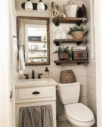 Some white furniture is added to complement your bathroom decor on a budget. 50 Favorite Farmhouse Bathroom Decorating Ideas On A Budget Small Farmhouse Bathroom Bathroom Decor Farmhouse Bathroom Decor