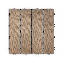 Gulches Patio Floor Tiles, Pack of 22, 11.8" WPC Wood-Plastic Composite Interlocking Decking Tiles, 3D TEAK, Indoor/Outdoor Water Resistant