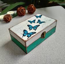 Turquoise Decorative Wooden Box Vintage Style Decoupage Etsy In 2020 Decorative Wooden Boxes Hand Painted Wooden Box Wooden Box Crafts