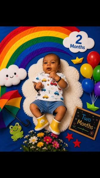 Vibrant Rainbow & Rain Theme 2-Month Baby Milestone