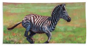 Zebra, stripe design bath towel suitful for water park, surfing, swimm. Zebra Running Bath Towel For Sale By David Stribbling