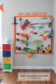 I also used 6 white hooks and 15 white wire baskets purchased on amazon. Diy Nerf Gun Storage Inspiration Made Simple