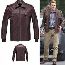 Captain America Chris Evans Cosplay Leather Jacket Coat The Avengers New Year Leather Jacket Leather Jacket Style Chris Evans Captain America