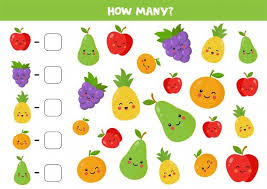 Count The Amount Of Cute Kawaii Fruits And Write Down The Answer Math Games For Kids Shapes Kindergarten Educational Math Games