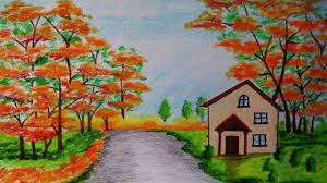 Ramsey sunrise waterfall scenery drawing falls sunrise is a. How To Draw Autumn Season Scenery Step By Step Easy Draw Youtube