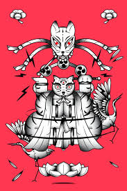 bakeneko with raijin drums japanese monster cat element on a redbackground vector free image by rawpixel com