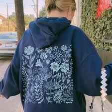 Blue Wildflower Hoodie Flower Hoodie Cute Womens Hoodie Oversized Hoodie  Baby Blue Hoodie Plant Hoodie Granola Girl Aesthetic Hoodies