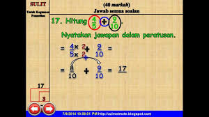 Jumlah pembilang dan penyebut suatu pecahan adalah 45 coba tentukan nilai pecahan itu jika perbandingan pembilang dan penyebutnya 4 banding 5. Matematik Upsr Pecahan Pecahan Kepada Peratus Youtube