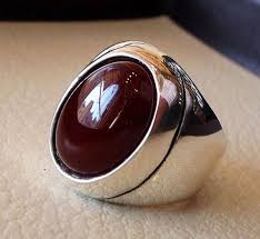 Aqeeq Natural Liver Agate Carnelian Semi Precious Stone Oval Red Gem Heavy Man Ring Sterling Silver Arabic Middle Eastern Turkey Style Rings For Men New Gold Jewellery Designs Sterling Silver Rings