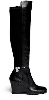 Michael Kors Black And Brown Riding Boots Michael Michael Kors Hamilton Stretch Back Wedge Boots Wedge Boots Black Wedge Boots Knee High Wedge Boots