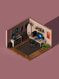 Free Cinema 4d 3d Model Isometric Office Room Scene House Design Games Game Room Design Isometric Room