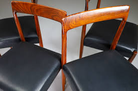 The natural eucalyptus wooden frame has a danish white brushed finish creating a tonal harmony with the rope's. Scandinavian Modern Dining Chairs With Rosewood Frame And Black Leather Seat Denmark 1950s Mid 20th Century Dining Room Items By Category European Antiques Decorative