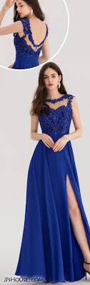 Shine In This Royal Blue Prom Dress Sequins Embellish The Lace Bodice And Beads Outline The Heart Shapes J Chiffon Prom Dress Prom Dresses Prom Dresses Blue