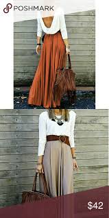 White And Burnt Orange Maxi Orange Maxi Skirt Outfit Orange Maxi Skirt Wardrobe Accessories