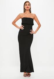 Black Bandeau Plated Overlay Maxi Dress Missguided Flowy Dress Long Strapless Dress Formal Dresses