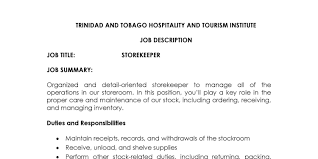 Hotel storekeeper job description, store attendant job description, duties and responsibilities of a store keeper in hotels | resort. Job Description Storekeeper A Doc Docdroid