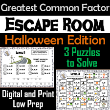 Will you get out alive? Halloween Escape Room Math Greatest Common Factor Game 4th 5th 6th 7th Grade Teaching Resources