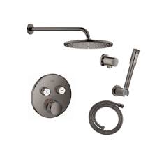 We did not find results for: Grohe Gss Grohtherm Cir 18 A00 Hard Graphite Grohtherm Thermostatic Shower System With Rain Shower Head Hand Shower Shower Arm And Hose Valve Included Faucetdirect Com