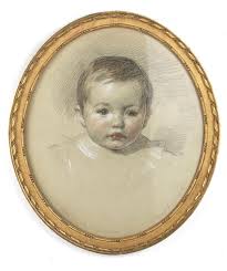 Bonhams : Frederick Samuel Beaumont (British, 1861-1954) David Arkwright  aged 11 months, oval (Together with portrait of a girl wearing a shawl (2))