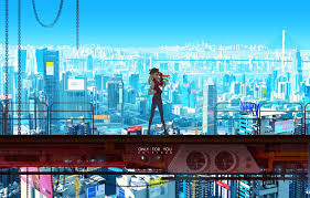 Watch one piece,demonslayer and many more. Wallpaper Girl The City Evangelion Evangelion Evangelion 1 0 You Are Not Alone Images For Desktop Section Syonen Download