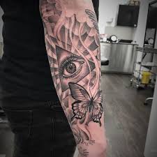 3d blue rose with butterflies tattoo on thigh for girls. Tattoo Eye Butterfly Sleeve Blackandgrey Mattroetattoo Full Sleeve Tattoos Sleeve Tattoos Tattoos For Women Half Sleeve