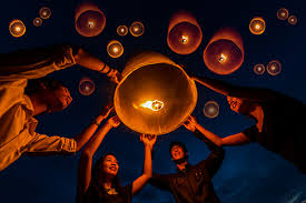 Loy khom festival in chiangmai.tradition al monk lights floating balloon made of paper annually. Plan A Visit To The Floating Lantern Festival In Thailand