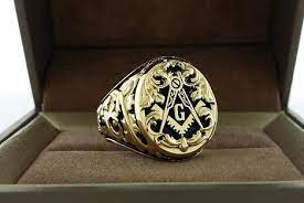 Men S Masonic Ring With Floral Leaf Work Design Etsy Masonic Rings Jewelry Masonic Ring Masonic