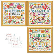 Inspirational cross stitch patterns free. Arts Crafts Sewing Needlework Princepalace Co Th Design Works Stronger Each 10 By 10 Inches With 3 Gift Cards Smarter Inspirational Counted Cross Stitch 3 Kits Braver