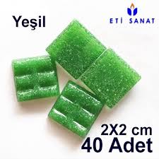 Cam Mozaik Tasi Yesil 40 Li Paket Mozaik Yesil Taslar