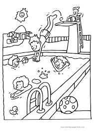 Two kittens are ready to swim. Summer Fun At The Pool Coloring Page Summer Coloring Sheets Summer Coloring Pages Sports Coloring Pages