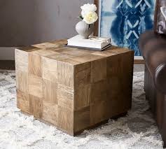 Solid pine wood wooden coffee table stool side table cube shape interior scandinavian design zig zag shape drum. Patchwork Reclaimed Wood Side Table Pottery Barn