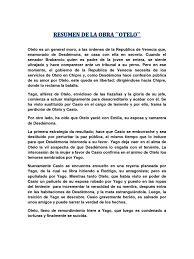 Con este resumen y análisis de personajes y tema principal. Resumen De La Obra Otelo William Shakespeare