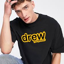 Overzided Drew Typography Men Round Neck Black T-Shirt