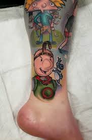 Added Doug ( quail man ) and his dog porkchop to the 90's cartoon leg  sleeve !! Hey arnold piece is healed!! Work done by Mike Geyer! Thanks for  looking