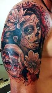 Dia De Los Muertos Skull Flowers Half Sleeve Tattoo Half Sleeve Tattoos Sugar Skull Tattoos 3d Tattoos