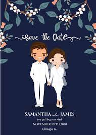Cute Digital Wedding Save The Date Invitation Card Template Etsy In 2021 Cartoon Wedding Invitations Digital Wedding Invitations Wedding Invitation Cards