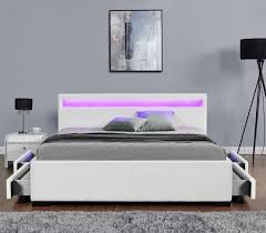 Têtes de lit variété de styles et d originalités. Lit Led Design 160x200 Simili Cuir Noir Avec Tiroirs De Rangement